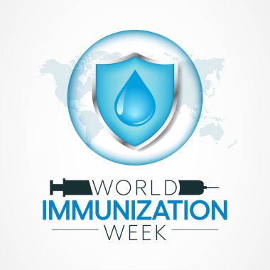 Nisan ayında her yıl Dünya Bağışıklık Haftası gözlemlenir, bir bireyin bağışıklık sisteminin bulaşıcı bir etkene karşı güçlendirildiği süreçtir. Vektör illüstrasyonu