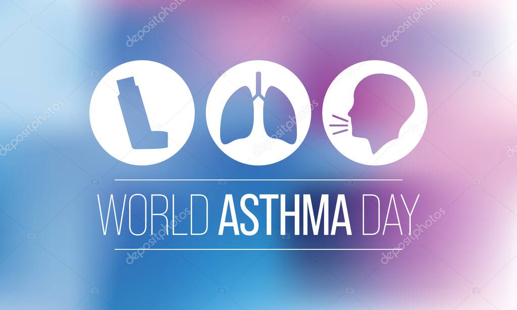 World Asthma day is observed each year in May. it is a disease that affects the lungs. It is one of the most common long-term diseases of children, but adults can have asthma too. Vector illustration