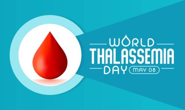 Dünya Thalassemia Günü her yıl 8 Mayıs 'ta Thalassemia kurbanlarını anmak ve hastalıkla mücadele edenleri cesaretlendirmek için kutlanır. Vektör illüstrasyonu