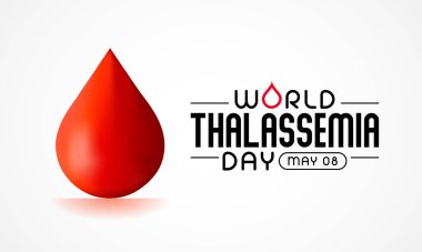 Dünya Thalassemia Günü her yıl 8 Mayıs 'ta Thalassemia kurbanlarını anmak ve hastalıkla mücadele edenleri cesaretlendirmek için kutlanır. Vektör illüstrasyonu