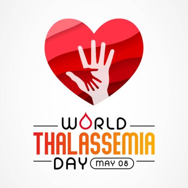 Dünya Thalassemia Günü her yıl 8 Mayıs 'ta Thalassemia kurbanlarını anmak ve hastalıkla mücadele edenleri cesaretlendirmek için kutlanır. Vektör illüstrasyonu