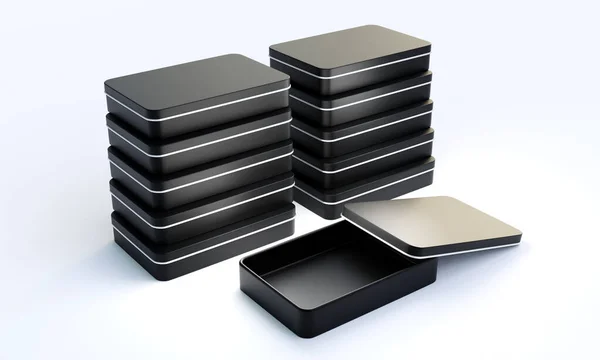 白い背景に正方形の形の錫の箱の3Dレンダリング — ストック写真