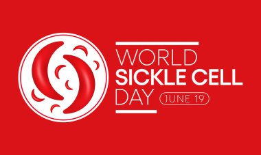 Dünya Orak Hücre Günü her yıl 19 Haziran 'da gözlemlenir. Bu, vücut boyunca oksijen taşımak için yeterli sayıda sağlıklı hücrenin bulunmadığı kalıtsal bir alyuvar hastalığıdır. Vektör illüstrasyonu