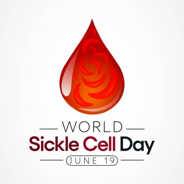 Dünya Orak Hücre Günü her yıl 19 Haziran 'da gözlemlenir. Bu, vücut boyunca oksijen taşımak için yeterli sayıda sağlıklı hücrenin bulunmadığı kalıtsal bir alyuvar hastalığıdır. Vektör illüstrasyonu
