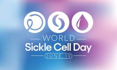 Dünya Orak Hücre Günü her yıl 19 Haziran 'da gözlemlenir. Bu, vücut boyunca oksijen taşımak için yeterli sayıda sağlıklı hücrenin bulunmadığı kalıtsal bir alyuvar hastalığıdır. Vektör illüstrasyonu