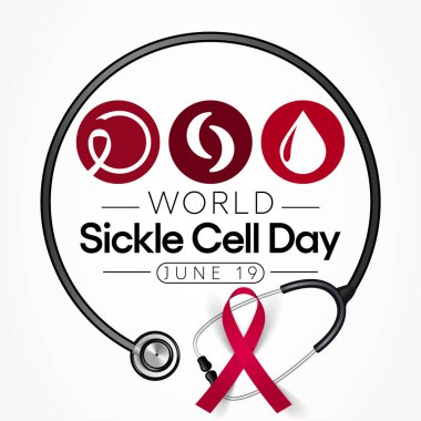 Dünya Orak Hücre Günü her yıl 19 Haziran 'da gözlemlenir. Bu, vücut boyunca oksijen taşımak için yeterli sayıda sağlıklı hücrenin bulunmadığı kalıtsal bir alyuvar hastalığıdır. Vektör illüstrasyonu