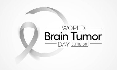 Dünya Beyin Tümörü Günü her yıl 8 Haziran 'da kutlanır. Beyinde tümör adı verilen kitleler oluşturan hücrelerin aşırı büyümesidir. Vücudun çalışma şeklini bozabilirler. Vektör illüstrasyonu