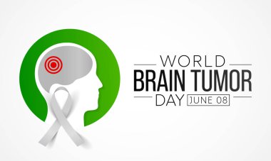 Dünya Beyin Tümörü Günü her yıl 8 Haziran 'da kutlanır. Beyinde tümör adı verilen kitleler oluşturan hücrelerin aşırı büyümesidir. Vücudun çalışma şeklini bozabilirler. Vektör illüstrasyonu