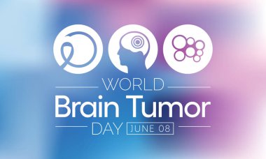 Dünya Beyin Tümörü Günü her yıl 8 Haziran 'da kutlanır. Beyinde tümör adı verilen kitleler oluşturan hücrelerin aşırı büyümesidir. Vücudun çalışma şeklini bozabilirler. Vektör illüstrasyonu