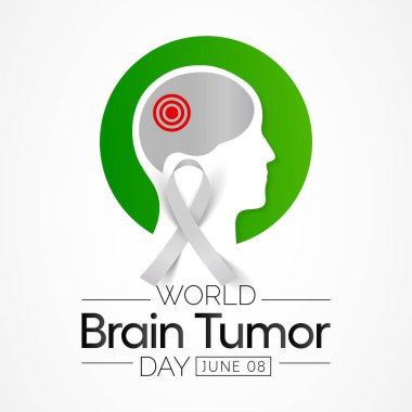 Dünya Beyin Tümörü Günü her yıl 8 Haziran 'da kutlanır. Beyinde tümör adı verilen kitleler oluşturan hücrelerin aşırı büyümesidir. Vücudun çalışma şeklini bozabilirler. Vektör illüstrasyonu