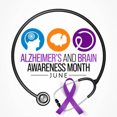 Alzheimer's and Brain awareness month is observed every year in June. it is an irreversible, progressive brain disorder that slowly destroys memory and thinking skills. Vector illustration clipart