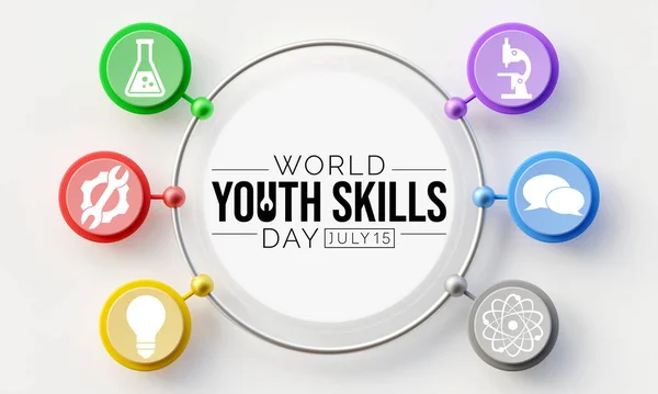 每年7月15日是世界青年技能日 其目的是认识到为青年人提供就业和体面工作技能的战略重要性 3D渲染 — 图库照片