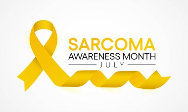 Sarkoma kanseri farkındalığı her yıl Temmuz ayında gözlemlenir, bu kanser türü kemik veya vücudun yumuşak dokularında, kıkırdak, yağ ve kas dahil olmak üzere başlar. Vektör illüstrasyonu