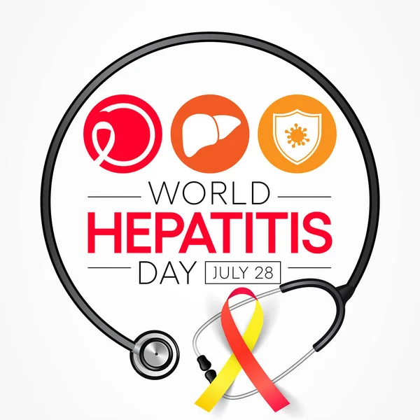 Dünya Hepatit Günü her yıl 28 Temmuz 'da gözlemlenir, karaciğer iltihaplandığında veya hasar gördüğünde, işlevi etkilenebilir ve bazı tıbbi durumlar hepatite neden olabilir. Vektör illüstrasyonu