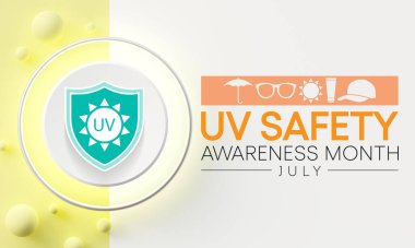 UV safety month is observed every year in July, it is a type of electromagnetic radiation that makes black light posters glow, and is responsible for summer tans and sunburns. 3D Rendering