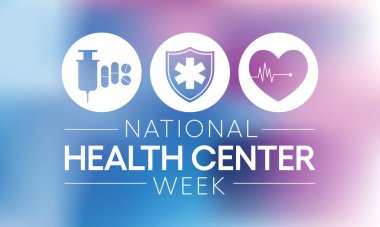 Ulusal Sağlık Merkezi Haftası, geçtiğimiz 50 yıl boyunca Amerika 'daki sağlık merkezlerinin misyonu ve başarıları hakkında farkındalığı artırmak amacıyla Ağustos ayı boyunca her yıl gözlemlenmektedir. Vektör illüstrasyonu