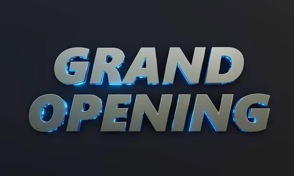Grand Opening 이라는 단어는 어두운 배경에 영화와 효과로 쓰여져 렌더링 — 스톡 사진