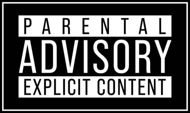 Parental advisory explicit content warning text is written on dark background. vector typography