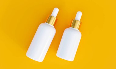 White Serum glass bottles isolated on orange background. 3D Rendering