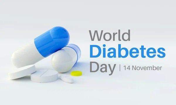 每年11月14日是世界糖尿病日 这是以糖尿病为重点的主要全球宣传运动 3D渲染 — 图库照片