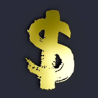Koyu arka planda izole edilmiş dolar işareti çizimi, altın doku, serin dolar simgesi. 3B Hazırlama