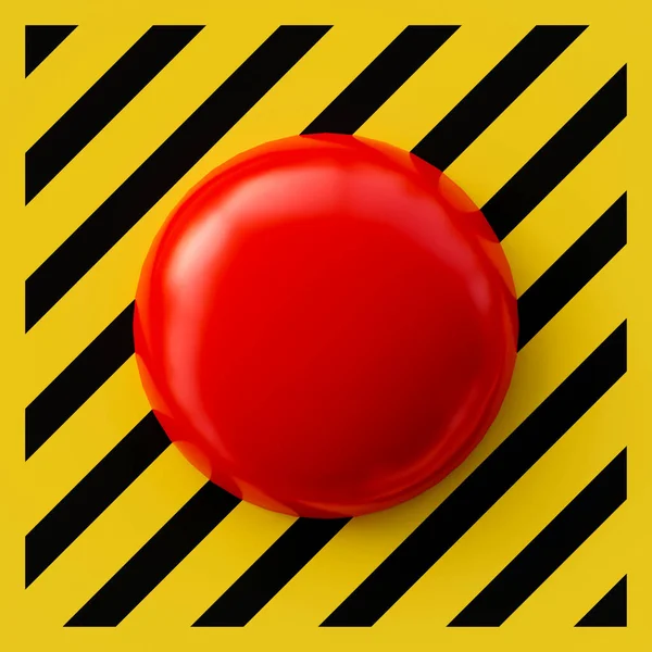 Lege Knop Met Rode Kleur Geïsoleerd Zwart Geel Gestreepte Achtergrond — Stockfoto