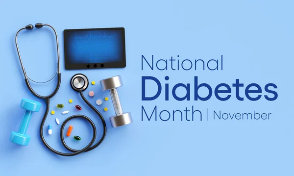 每年11月都会庆祝国家糖尿病月 这是以糖尿病为重点的主要全球宣传运动 3D渲染 — 图库照片