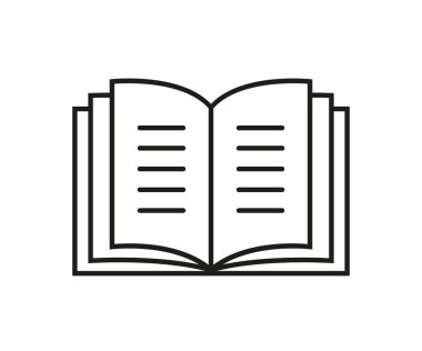 Düz doğrusal basit kitap simgesi. Okuma, öğrenim, bilgi, eğitim konsepti için resim. Beyaz arkaplanda izole edilmiş vektör satırı illüstrasyonu, düzenlenmesi kolay.