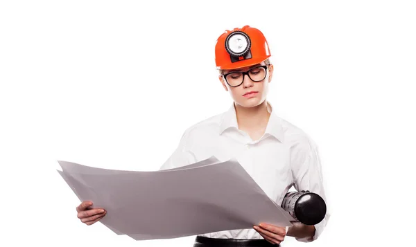 An engineer showing blueprint — Stock Photo, Image