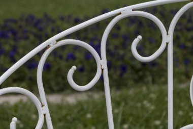 Park arka plan mor çiçekler ile göster