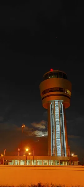 Sofia Airport. The airport tower for air traffic control over Bulgaria illuminated at night.
