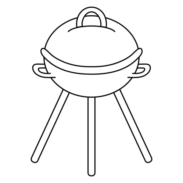 Barbecue Est Couvert Couvercle Croquis Grand Chaudron Rond Avec Poignées — Image vectorielle