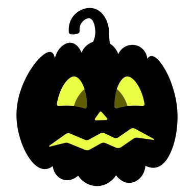 Balkabağım. Siluet. Ürkmüş yüz ifadesi. Vektör çizimi. İzole edilmiş beyaz arka plan. Cadılar Bayramı sembolü Korkunç bir asık surat. Balkabağı feneri. İçeriden parlıyor. Web tasarımı için fikir. Azizler Günü.