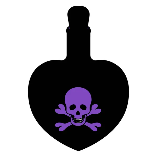 Ядовитая Бутылка Силуэт Сосуд Форме Сердца Фиолетовая Эмблема Бутылке Черепа — стоковый вектор
