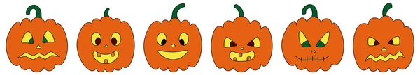 Pumpkin Faces Orange Vegetable Backlit Vector Collection Various Grimaces Set — Stock Vector