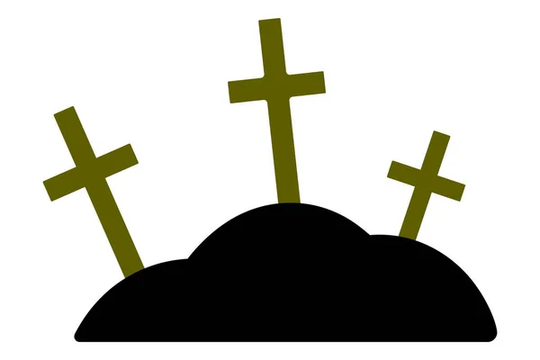 Croix Sur Les Collines Des Silhouettes Cimetière Nuit Symbole Religieux — Image vectorielle