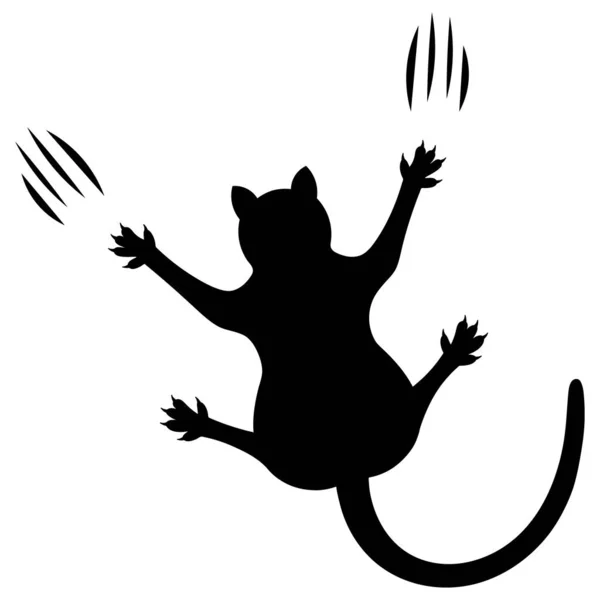 Черная Кошка Силуэт Животное Скользит Вдоль Стены Оставляя Царапины Векторная — стоковый вектор