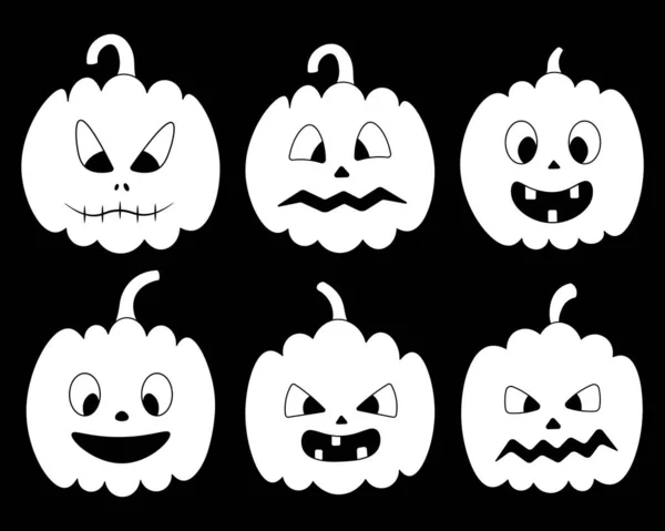 Pumpkin Pale Faces Ghostly Silhouette Vegetable Vector Set Illustrations Isolated — Stock Vector