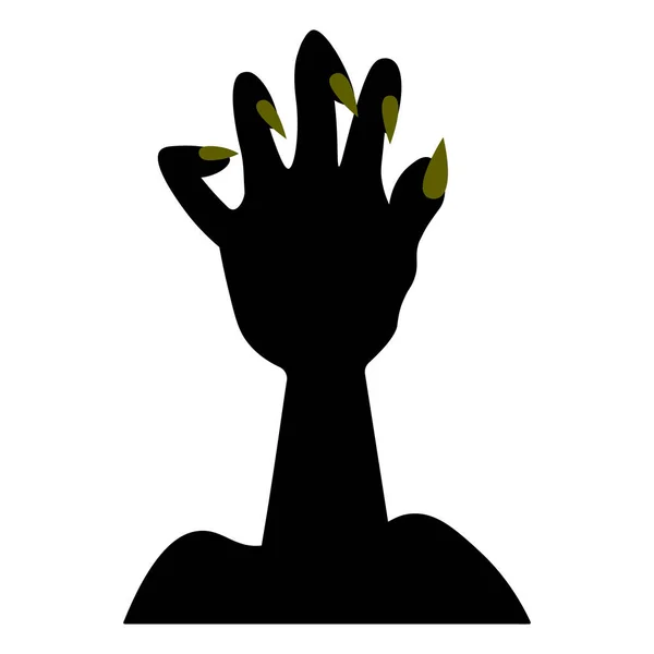 一只有绿色指甲的手的轮廓 一个死人的爪子从地里爬出来 用尖利的爪子咬着的手指 那只不祥的僵尸手掌浮出水面 矢量图解 孤立的白色背景 万圣节的象征 — 图库矢量图片