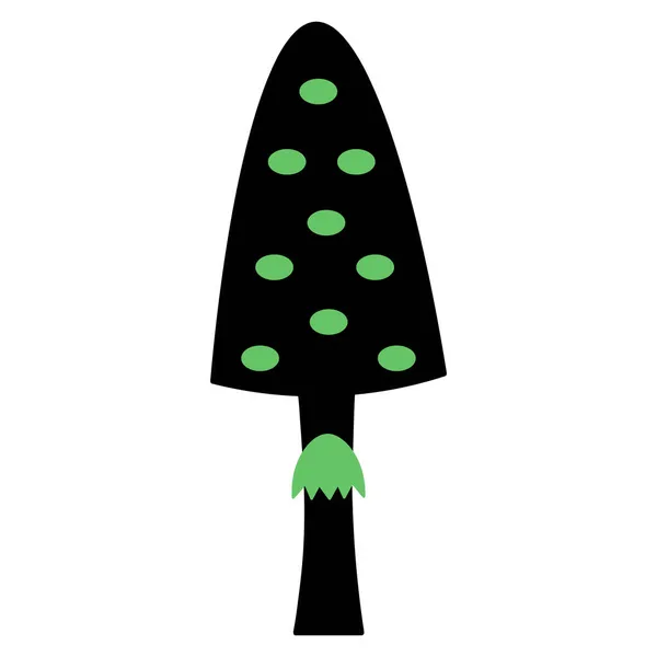 飛ぶアガリ 緑色の斑点のあるシルエット 小さな毒キノコ ベクトルイラスト 食用ではなく幻覚性キノコ 隔離された白い背景 ハロウィンのシンボル ウェブデザインのアイデア 聖人の日 — ストックベクタ