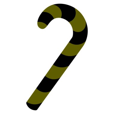 Tatlı lolipop. Şeker kamışı şeklinde karamel çubuk. Siyah ve yeşil çizgili şeker. Şeker mi şaka mı? Renkli vektör çizimi. Cadılar Bayramı. İzole edilmiş beyaz arka plan. Düz stil. Kutlama baskısı. Web tasarımı için fikir.