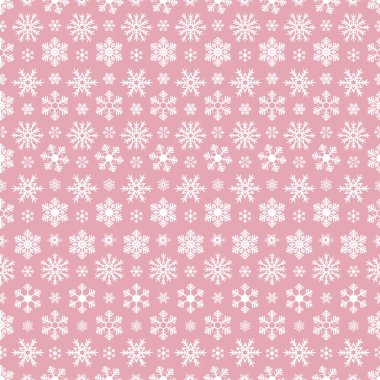 Kar taneleri. Vektör deseni tekrarlanıyor. İzole edilmiş pembe arka plan. Kusursuz festival süsü. Hassas kristal arka plan. Web tasarımı, ambalaj, duvar kağıdı, kapak, tekstil için fikir. Frostwork. Donmuş yıldız. Mutlu yıllar ve mutlu noeller. Düz biçim.