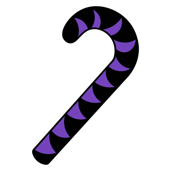 甘いロリポップ サトウキビの形をしたキャラメルスティック 飴杖は黒と紫です トリックや治療 カラーベクトルイラスト ハロウィンだ 隔離された白い背景 漫画風 お祭り騒ぎだ ウェブデザインのアイデア — ストックベクタ