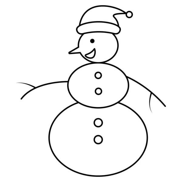 Sněhulák Skica Usmívající Sněhulák Vánočním Klobouku Bambulí Vektorová Ilustrace Omalovánky — Stockový vektor