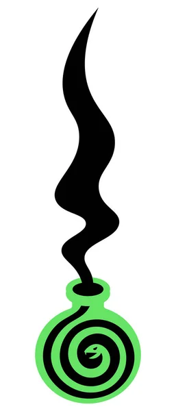 Una Botella Verde Veneno Los Vapores Negros Mágicos Forma Serpiente — Vector de stock