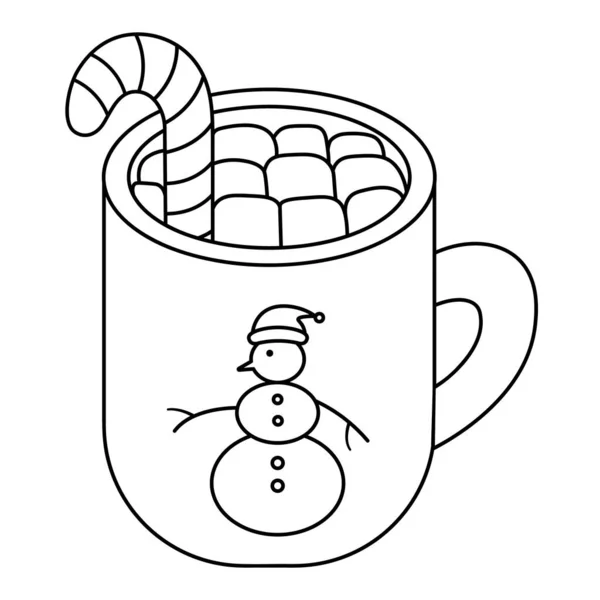 Káva Marshmallow Hrnku Skica Výzdoba Lízátka Tvaru Třtiny Vektorová Ilustrace — Stockový vektor