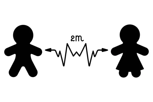 Соціальна Відстань Силуети Людей Стрілою Між Ними Відстань Метри Вжиті — стоковий вектор