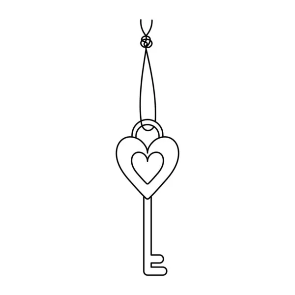 Der Schlüssel Herzform Hängt Einem Faden Mit Einem Knoten Skizze — Stockvektor