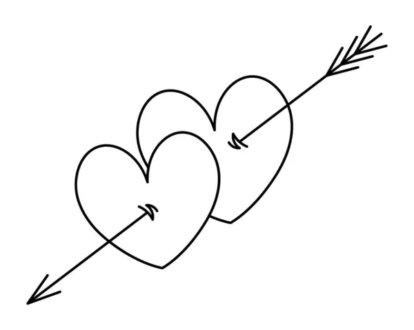 一支箭刺穿了一对夫妇的心脏 心连心 矢量图解 儿童彩色书 情人节 准确的射击 情人的象征 一对夫妇的诞生 涂鸦风格 — 图库矢量图片