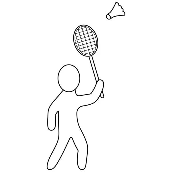 Badminton Joueur Frappe Navette Avec Une Raquette Croquis Icône Vectorielle — Image vectorielle